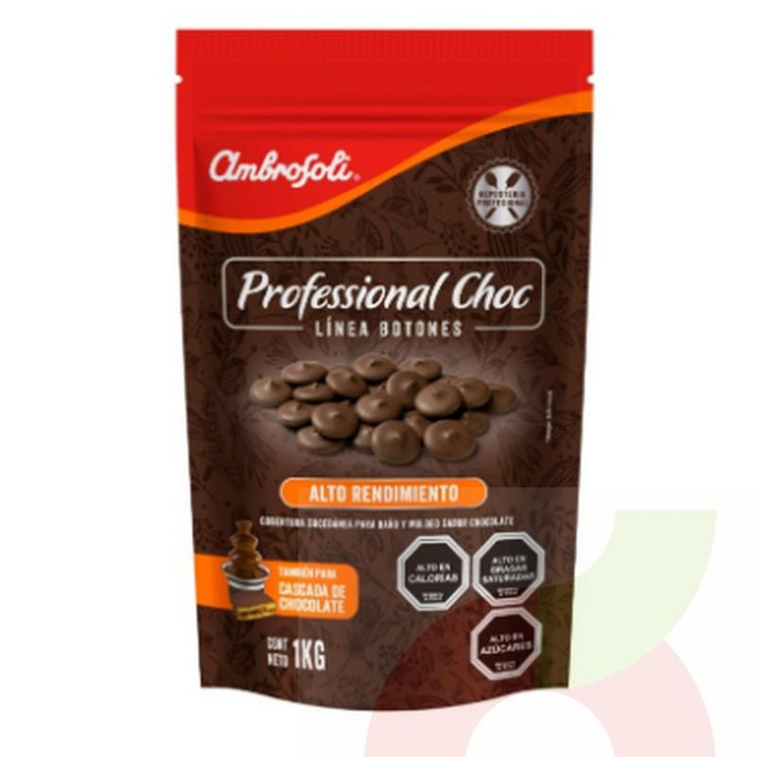 Cobertura De Chocolate Professional Linea Botones Ambrosoli 1Kg - Cobertura Professional Choc Linea Botones 1Kg