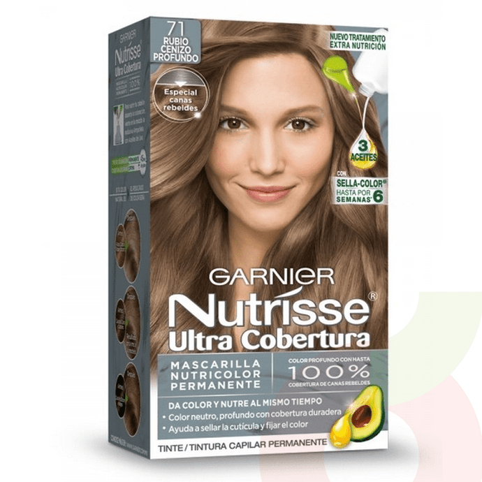 Tintura Pelo Nutrisse Ultra Cobertura 71 Rubio Cenizo Profundo Garnier - Garniel Nutrisse  71 Rubio Cenizo Profundo
