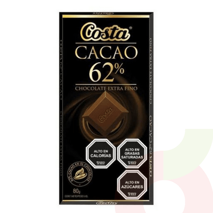 Chocolate 62% Cacao Costa 80Gr - Chocolate Costa 80Gr Cacao
