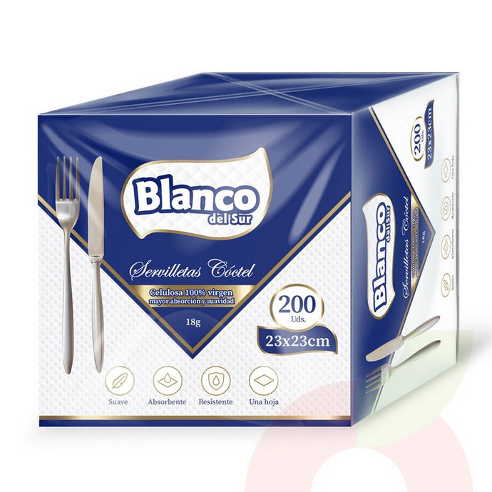 Servilleta Cóctel Blanco Del Sur 200 Unidades  - Servilletas Blanco del Sur.jpg