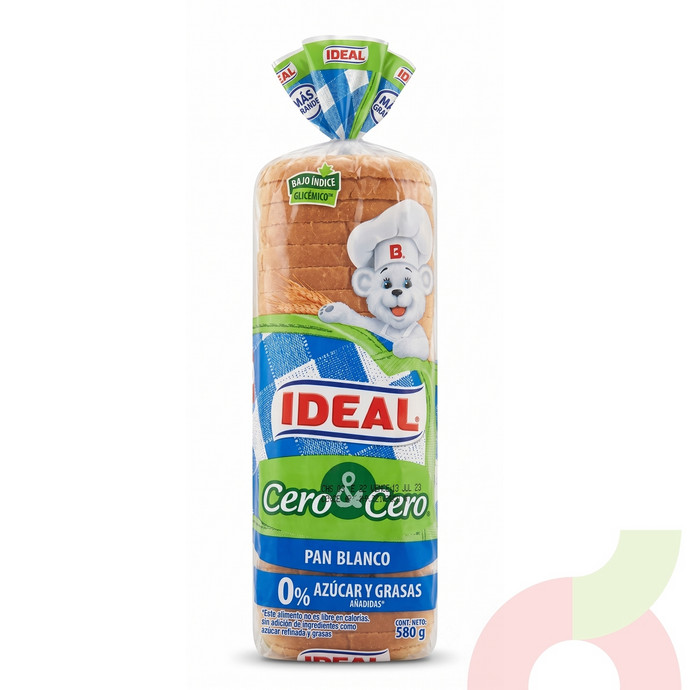 Pan Blanco Cero & Cero Ideal 580Gr  - Pan Blanco Cero & Cero Ideal 580Gr.JPG
