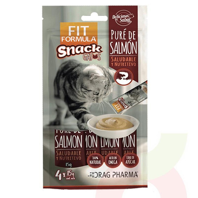 Snack Gato Puré Salmón Fit Fórmula Drag Pharma 15Gr 4 Unidades - Snack Gato Pure Salmon Fit Formula