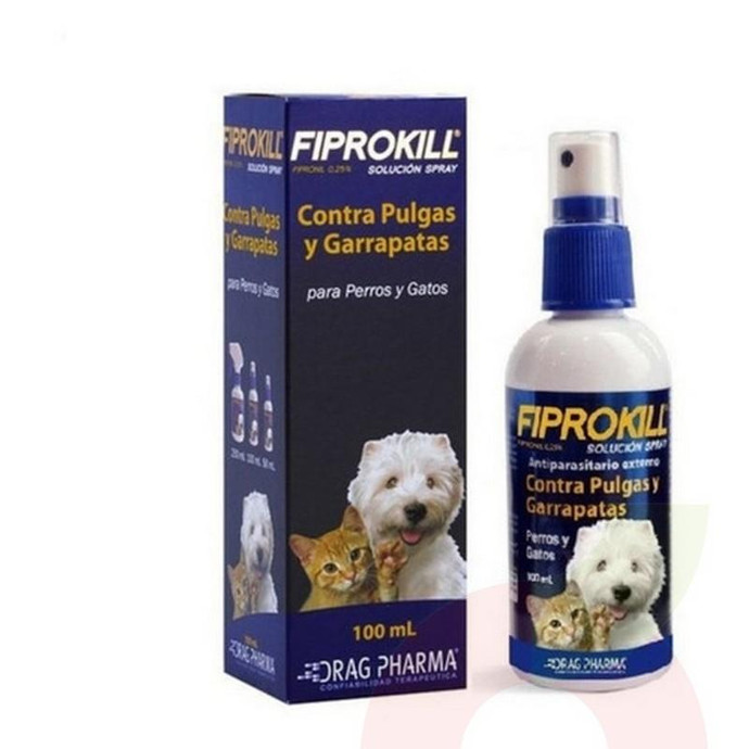 Solución Spray Contra Pulgas y Garrapatas Perros y Gatos FiproKill Drag Pharma 100Ml - Fiprokill Spray 100Ml Contra Pulgas Y Garrapatas
