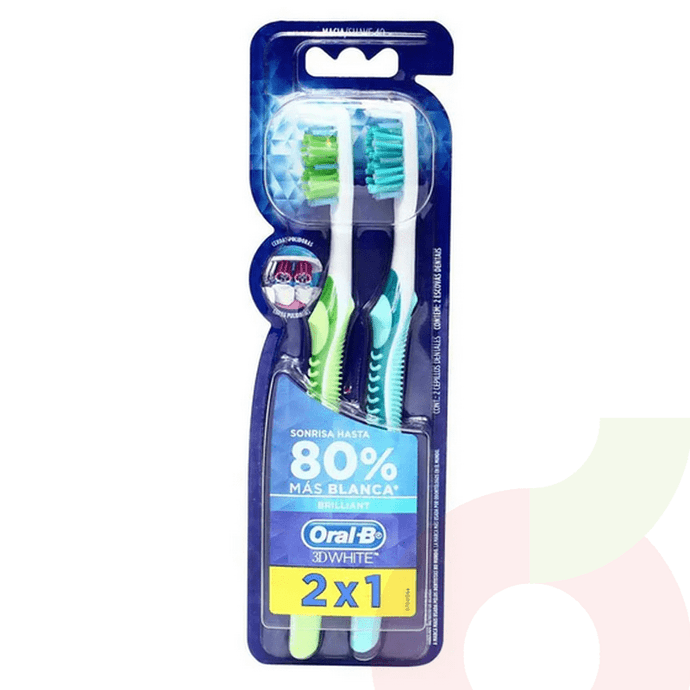 Cepillo Dental Brillante 3D White Suave Oral-B 2 Unidades - Cepillo Advantage Oral B-2 Uni