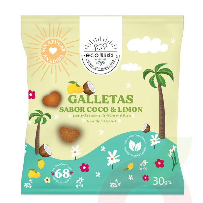 Galletas Coco Limón Ecokids 30Gr - Galleta Coco Limon S/Sellos 30Grs