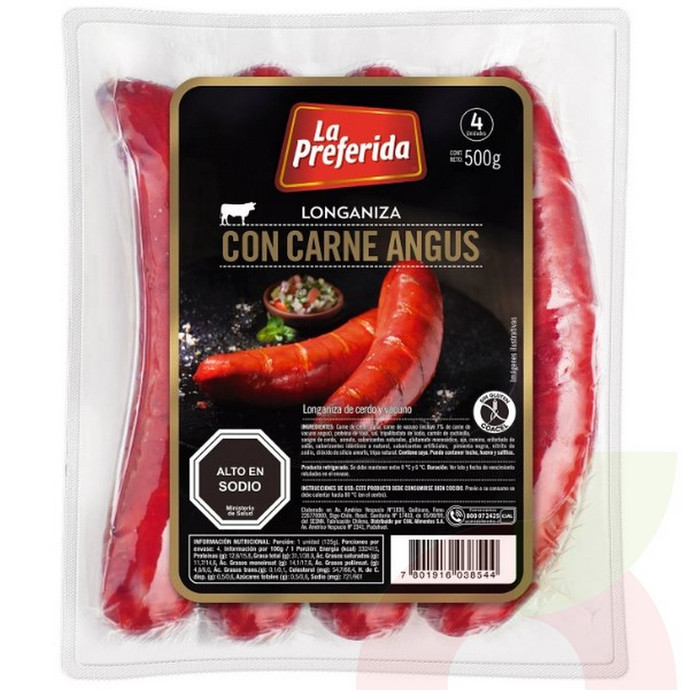 Longaniza Angus  La Preferida 4 Unidades 500 Gr - 7801916038544.JPG