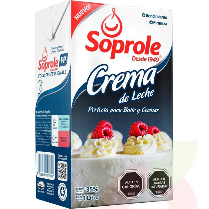 Crema De Leche Para Batir Soprole 1L - Crema De Leche Para Batir, Soprole 1L