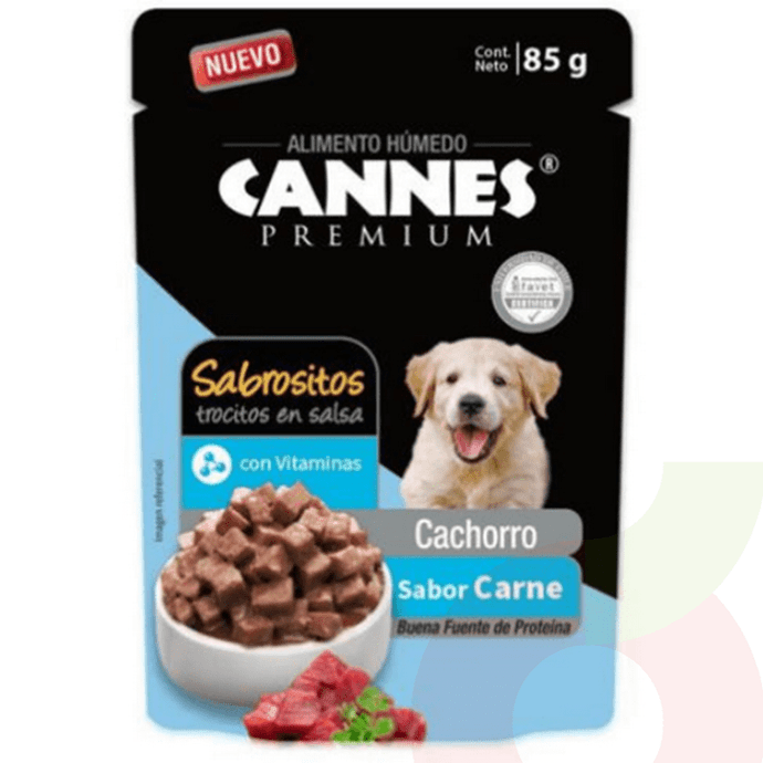 Trocitos en Salsa Sabor Carne Premium Cannes 85Gr - Cannes Carne Pouch 85 Gr.