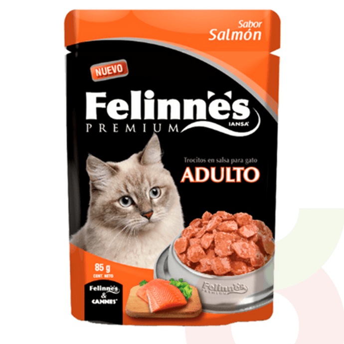 Trocitos en Salsa Sabor Salmón Premium Felinnes 85Gr - Felinnes Salmón Pouch 85 Gr