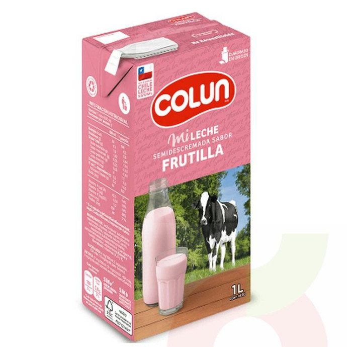 Leche Semidescremada Frutilla Colun 1Lt - Leche Semidescremada Sabor Frutilla Colun 1 Litro