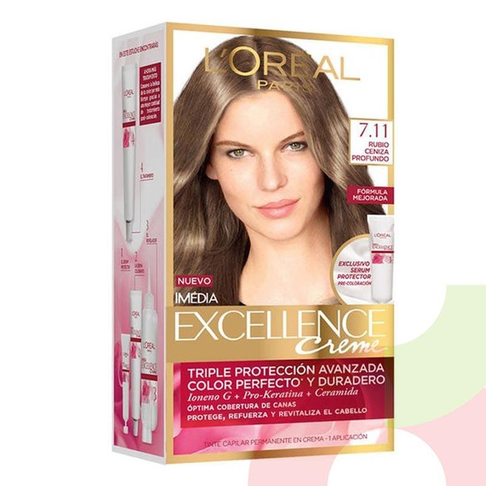 Tintura Pelo Excellence Creme 7.11 Pro- Keratine Rubio Ceniza Profundo L´oréal - Excelle 7,11 Pro- Keratine Rubio Cenizo Profundo