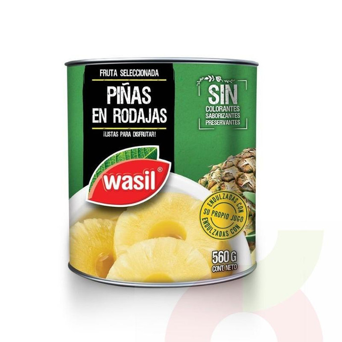 Piña en Rodajas Wasil 560Gr - Piña En Rodajas-Wasil 560Gr