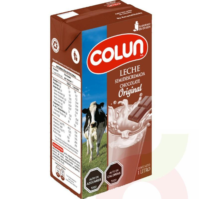 Leche Semidescremada Chocolate Colun 1Lt - Leche Semidescremada Sabor Chocolate Receta Original Colun 1L