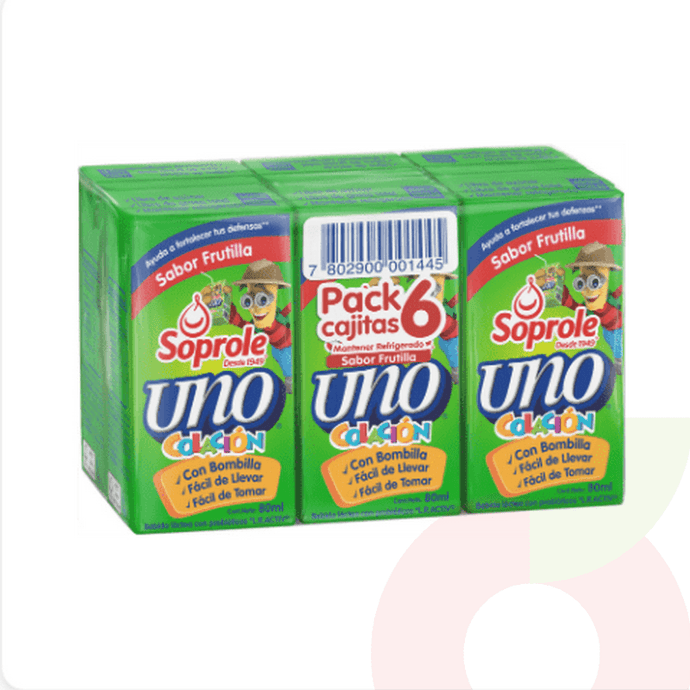 Uno al Dia Pack de 6 Unidades Frutilla 480 Ml - Bebida Láctea Tetra Frutilla Soprole 6*80Ml