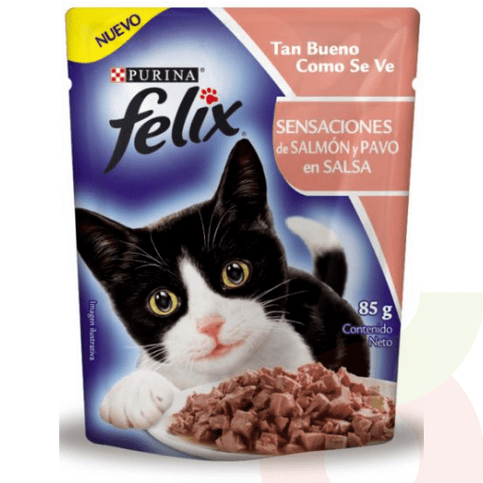 Alimento Húmedo Gato Salmón y Pavo en Salsa Felix Purina 85Gr - Felix S. De Salmón Pouch 85 Gr.