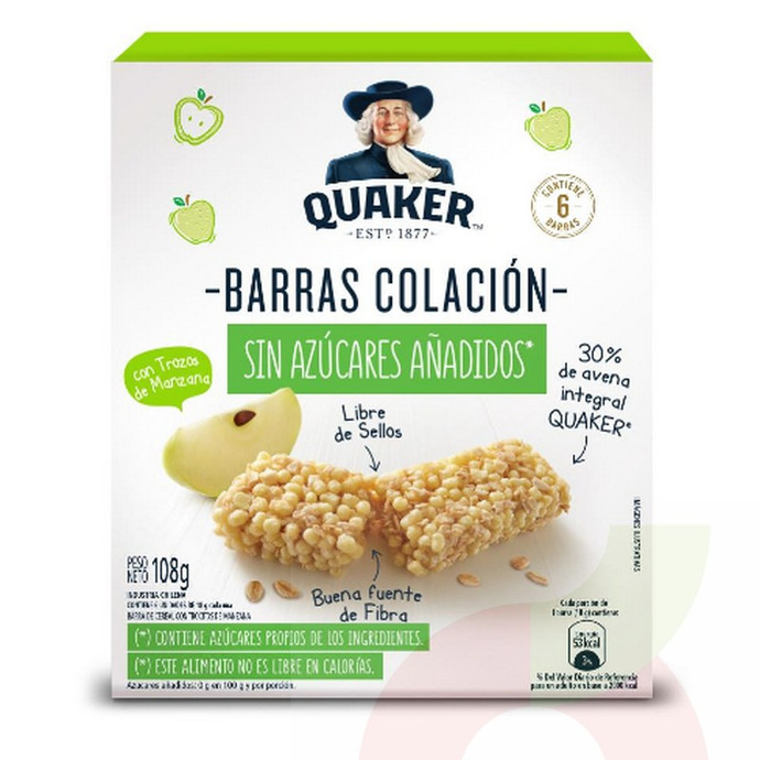 Barras Colación Manzana Quaker 6 Unidades 108Gr - cereales quakers 108.jpg