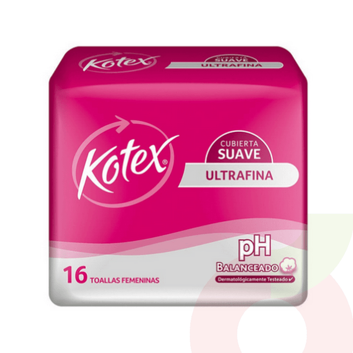 Toallitas Higiénicas Suave Ultrafina Kotex 16 Unidades - Toalla Higiénica Suave-Kotex 16 Unid