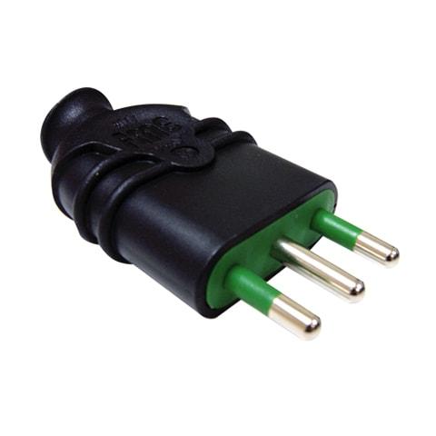 Enchufe Macho Plano Sin Recta 16A 2P+T  - Enchufe Macho 16A 2P+T Plano Sin Recta Negro