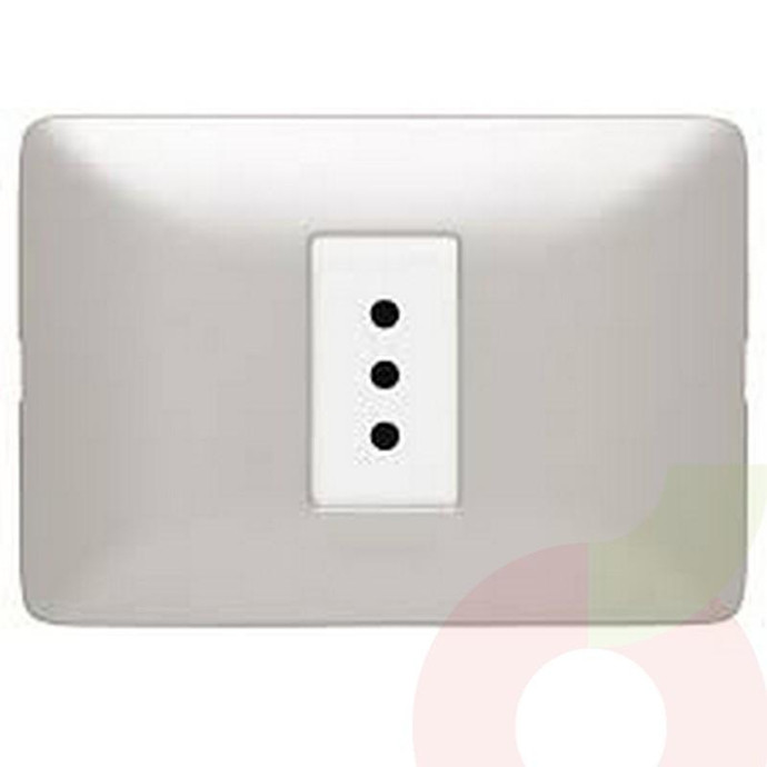 Placa Tomacorriente Simple 2P+T  - Placa Toma Corriente Simple Bticino 2P+T Blanco