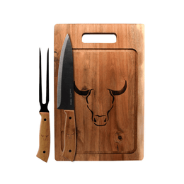 Set de Cuchillo + Tenedor + Tabla Wayu