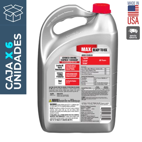 Anticongelante + Refrigerante Prestone MAX Asian Red (rojo) 3,78 lts