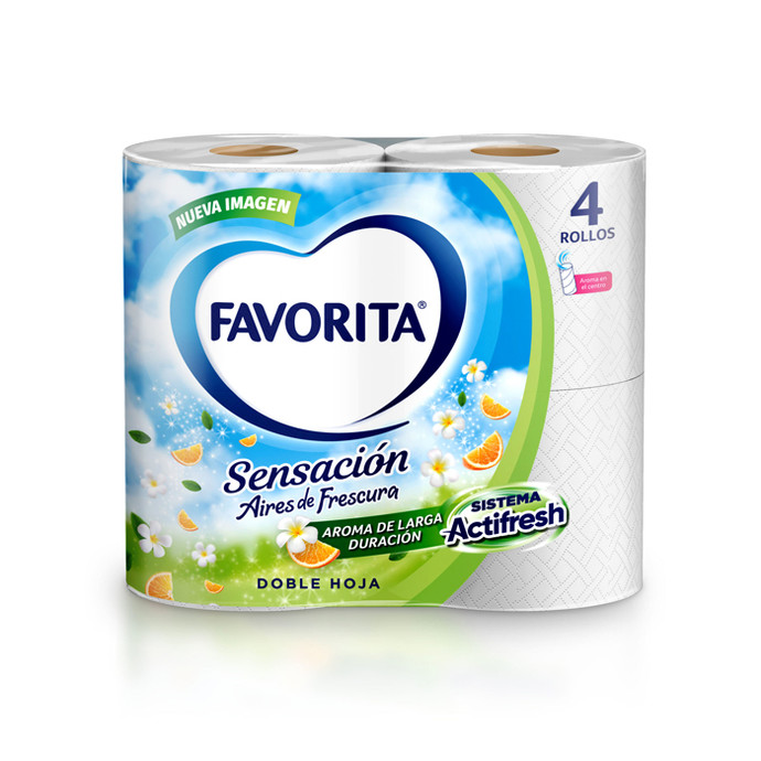 Papel Higiénico Favorita Doble Hoja Sensación 4x25 mts -  Higienico Favorita Dh Sensacion 4 X 25 Mtrs