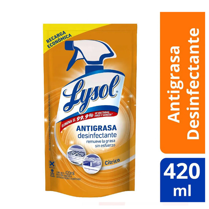 Antigrasa Lysol Desinfectante Doypack 420 ml - Antigrasa Lysol Desinfectante Dp 420 Ml