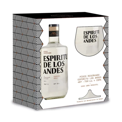 Pisco Espiritu De Los Andes 750Cc40Gr +Copa