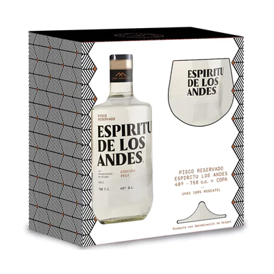 Pisco Espiritu De Los Andes 750Cc40Gr +Copa