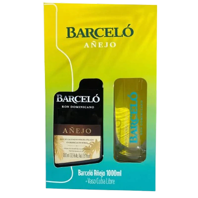 RON BARCELO AÑEJO 1000cc 37.5g + VASO