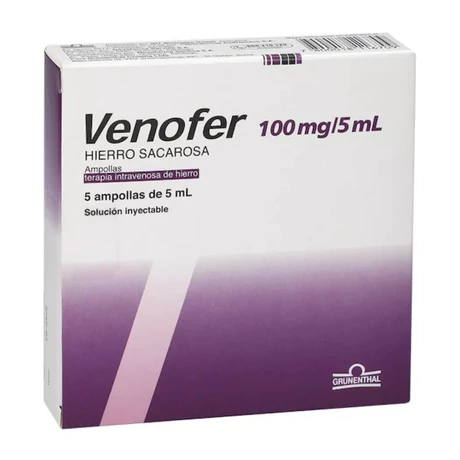 VENOFER HIERRO 100MG INYECTABLE 5 AMPOLLAS