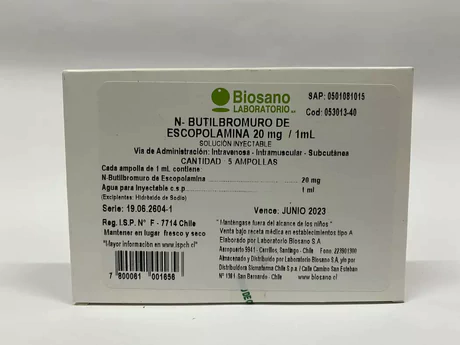 N-BUTILBROMURO ESCOPOLAMINA 20MG/ML INYECTABLE 5 AMPOLLAS
