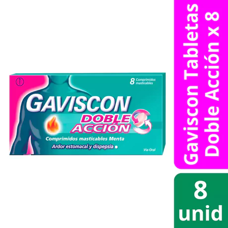 GAVISCON DOBLE ACCIÓN 8 COMPRIMIDOS MASTICABLES