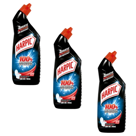 Limpiador Desinfectante Inodoro Harpic Removedor de Sarro 750 ml X3