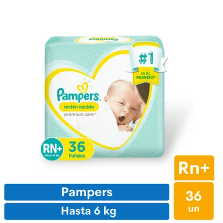 Pañales Pampers Premium Care Recién Nacido RN+ (36 unid)