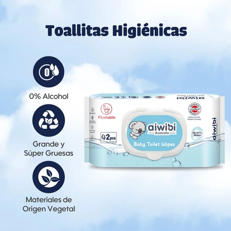 TOALLITAS HÚMEDAS AIWIBI 99.91% AGUA BIODEGRADABLE 42 UN - vista alternativa