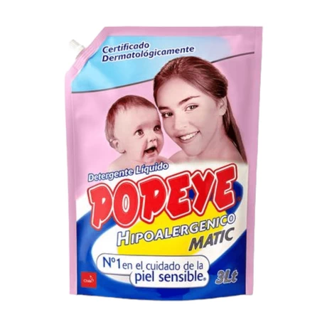 Detergente Líquido Popeye Hipoalergénico Doypack 3 lts