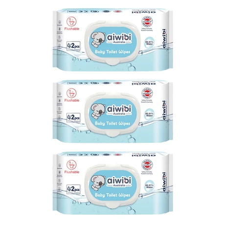 TOALLITAS HÚMEDAS AIWIBI 99.91% AGUA BIODEGRADABLE 42 UN X 3 PAQUETES