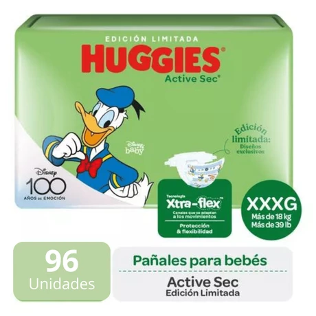 Pañales Huggies Active Sec XXXG (96 unid)