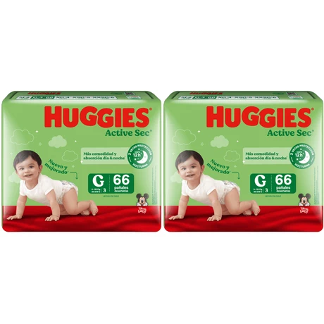 Pañales Huggies Active Sec G 66 unidades x 2UN