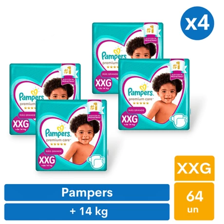 Pañales Pampers Premium Care XXG (64 unid)