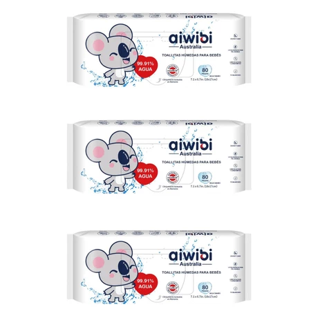 TOALLITAS HÚMEDAS AIWIBI 99.91% AGUA 80 UN X 3 UN