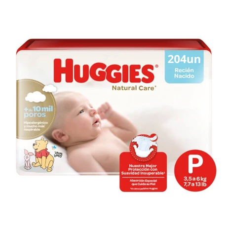 Pañales Huggies Natural Care P (204 unid)
