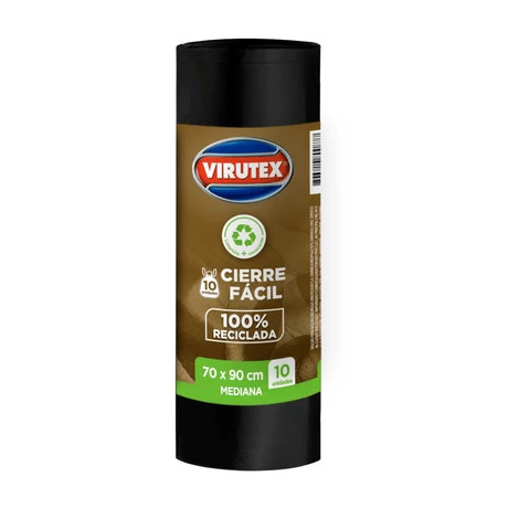 Bolsas de Basura Ecológicas Virutex Mediana Cierre Fácil 70x90 cm 10 Unid