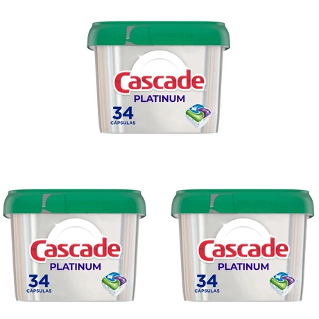 Detergente Lavavajillas Cascade Platinum 34 Cápsulas x 3UN