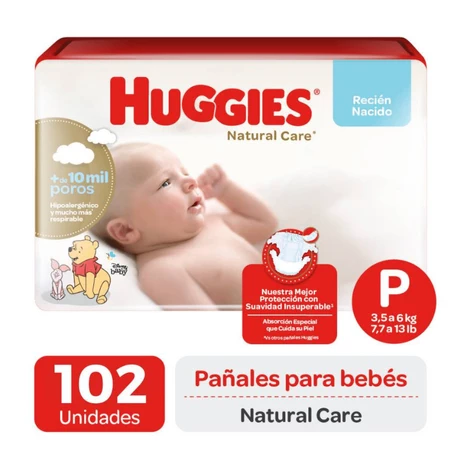 Pañales Huggies Natural Care P (102 unid)