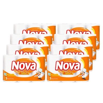 Toalla de Papel Nova Clásica Doble Hoja 12 mts c/u 8 x 3 Unid