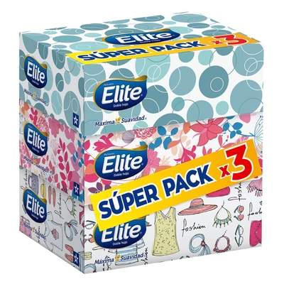 Pañuelo Facial Doble Hoja Elite, 3 Unid 90 Pañuelos c/u