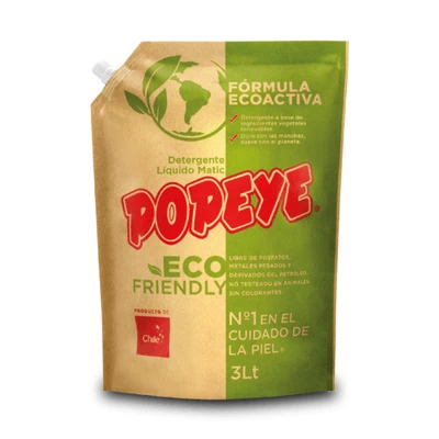 Detergente Líquido Popeye Eco Friendly Doypack 3 lts
