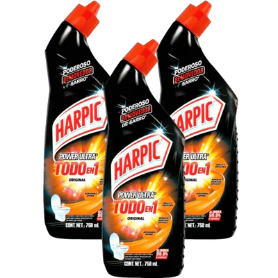 Limpiador Desinfectante Inodoro Harpic Max Power Original 750 ml x3
